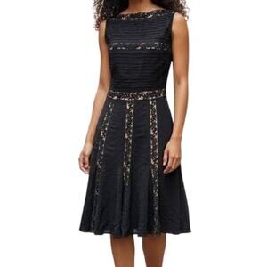Vintage Tadashi Shoji Pleated Crochet Lace Stretch Dress S